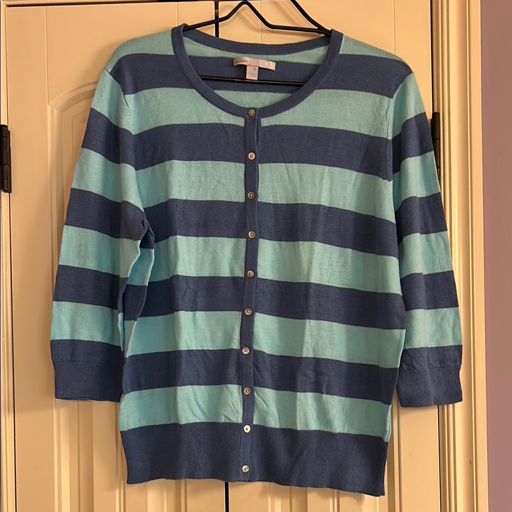 Old Navy Striped Blue/Aqua Cardigan Sweater XL